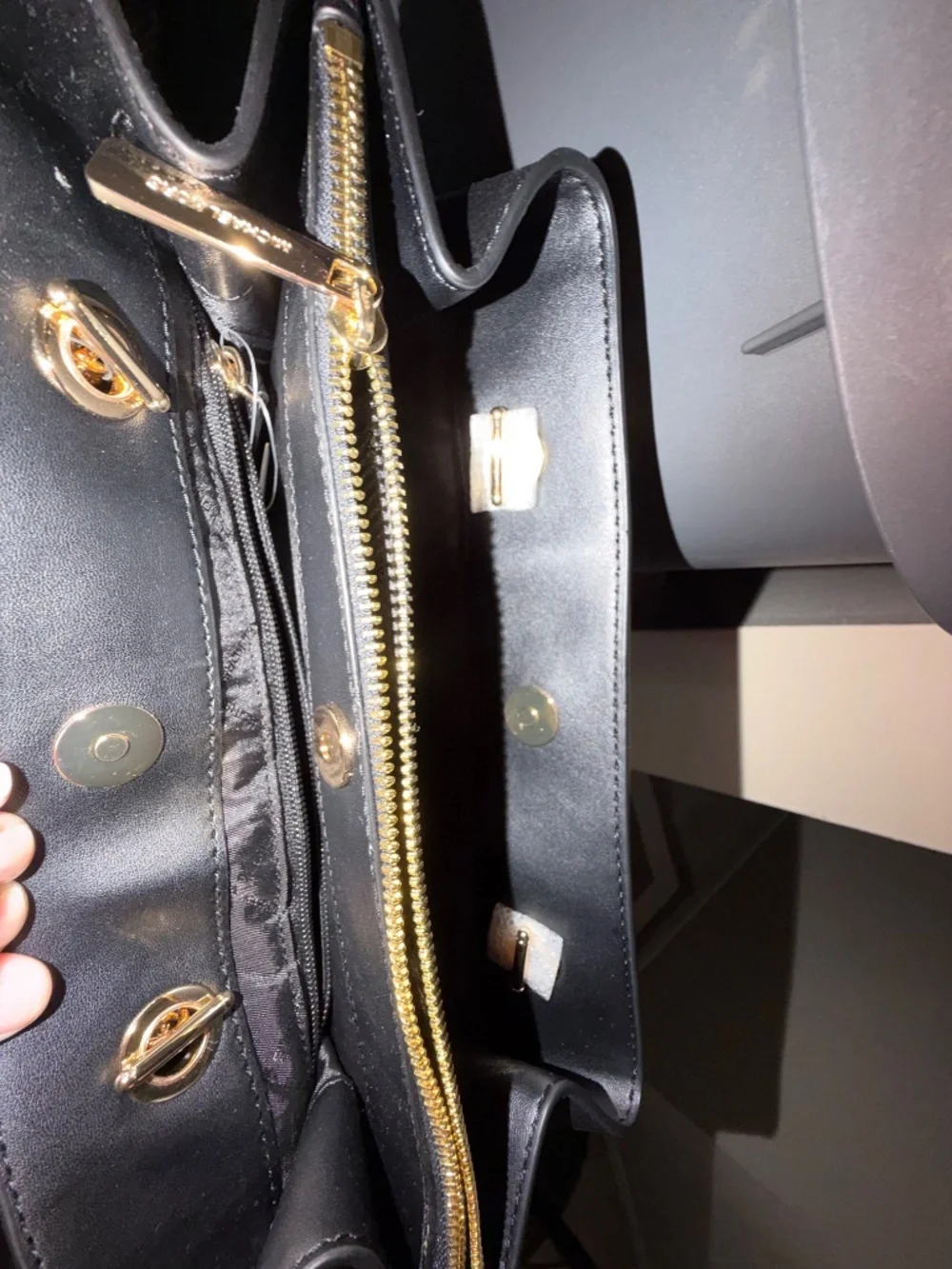 Michael Kors Teagan Large Leather Satchel Black Gold NW